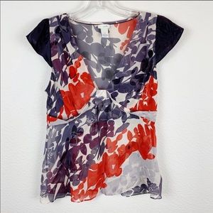 Anthropologie Odille 100% Silk Floral Blouse